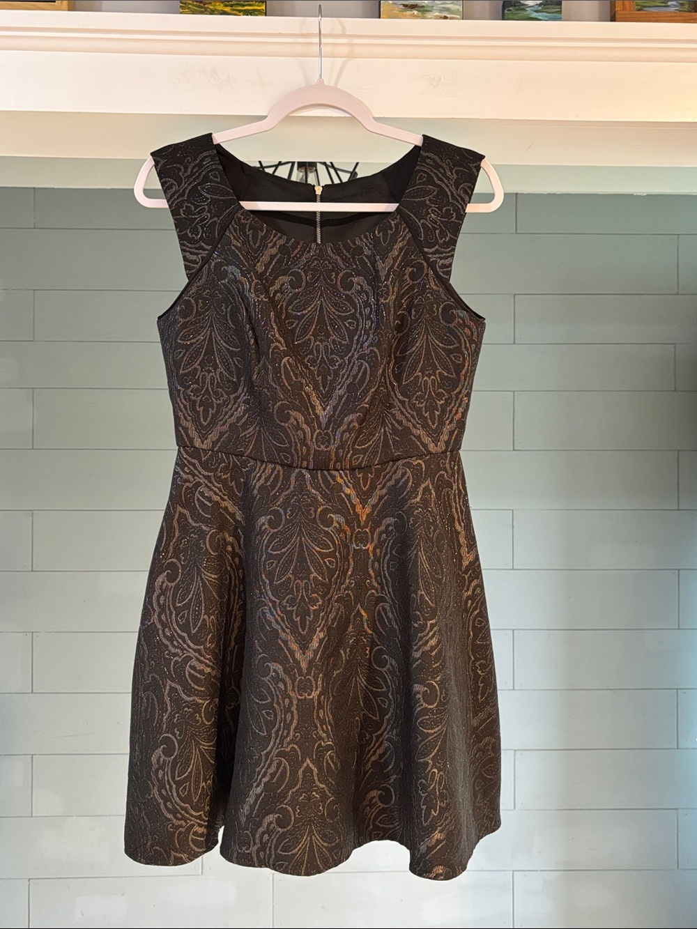 Elegant Black Patterned Mini Dress‎ with Subtle Shine